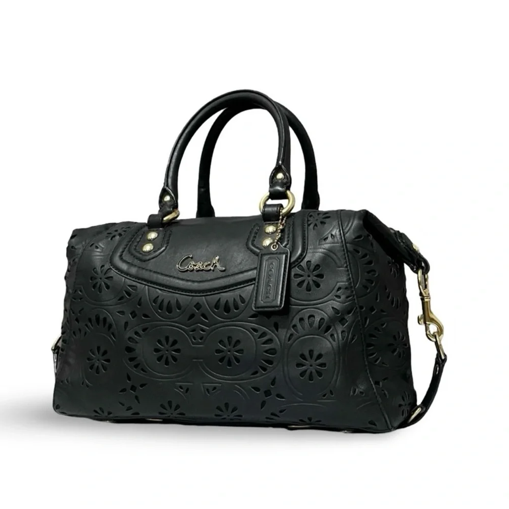 Coach Black Laser Cut Leather Ashley Convertible
Satchel Shoulder Bag Restored - Picture 6 of 10